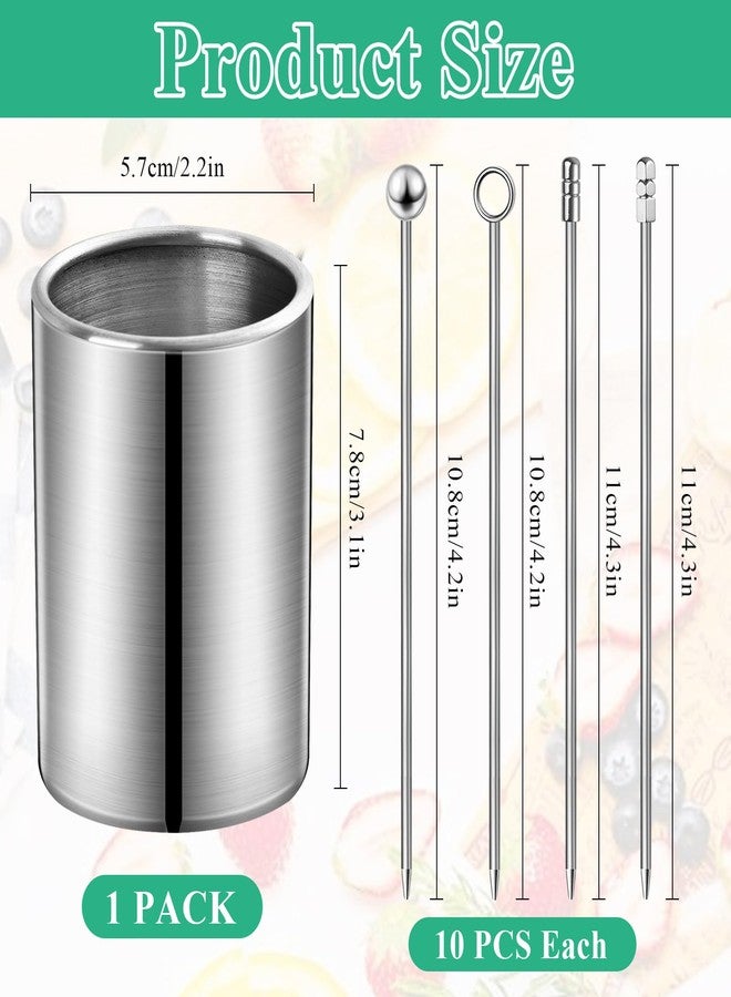 Lainballow 40 Pcs Metal Cocktail Picks, 4.3" Cocktail Picks Sticks with Storage Holder Kit, Reusable Martini Picks, Cocktail Garnish Skewers for Olives, Fruits, Bloody Mary, Appetizer, Sandwiches - Image 2